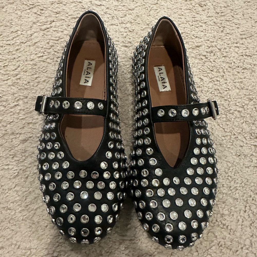 Alaïa Black Crystal Studded Ballet Flats